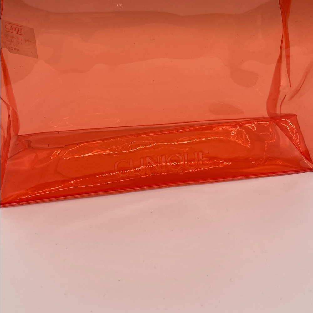 CLINIQUE ORANGE CLEAR COSMETIC TOTE BAG PVC HANDLES - Picture 2 of 3